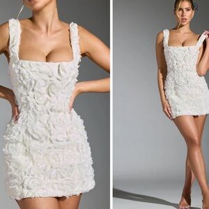 Oh Polly Floral-Appliqué Corset Mini Dress in White